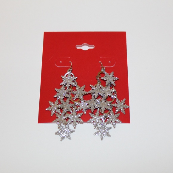 2 HOLIDAY CHRISTMAS GLITTER SNOWFLAKE EARRINGS NEW - Picture 2 of 5